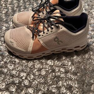 On Running Coral and Navy Sneakers